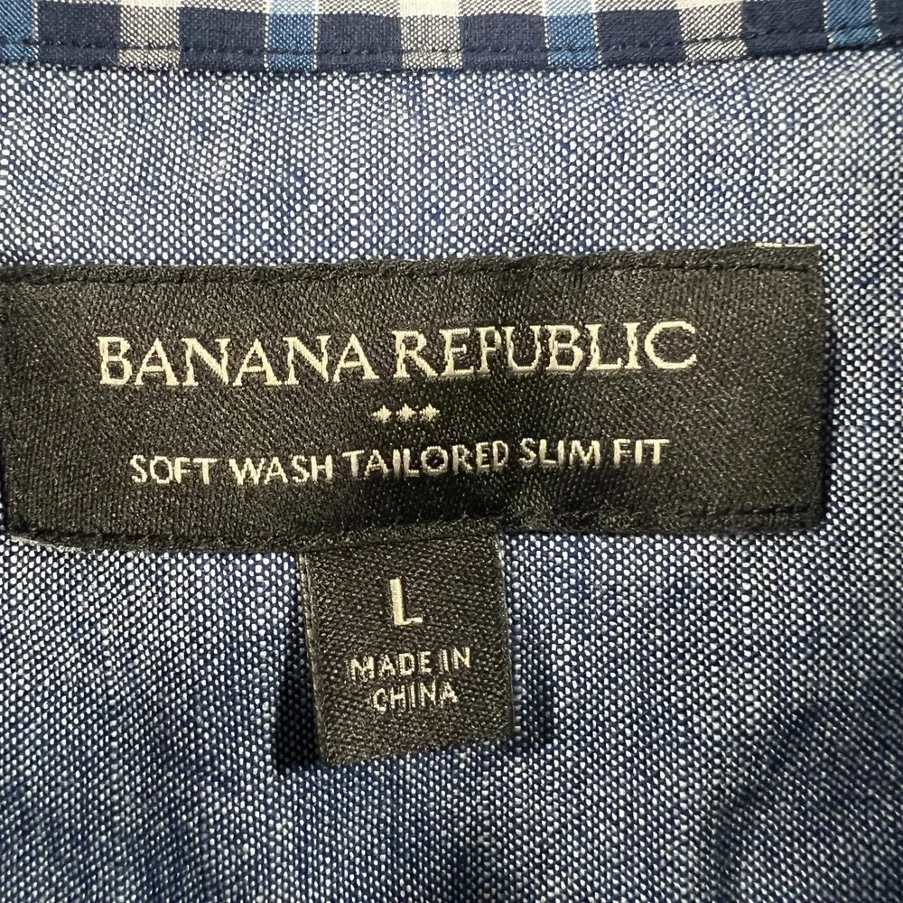 Banana Republic Shirt Mens Large Blue Plaid Long Sleeve Button Up Slim Fit